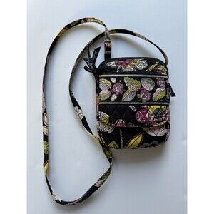 VERA BRADLEY MINI HIPSTER MOON BLOOMS Black Floral Zip Compartments Adjustable